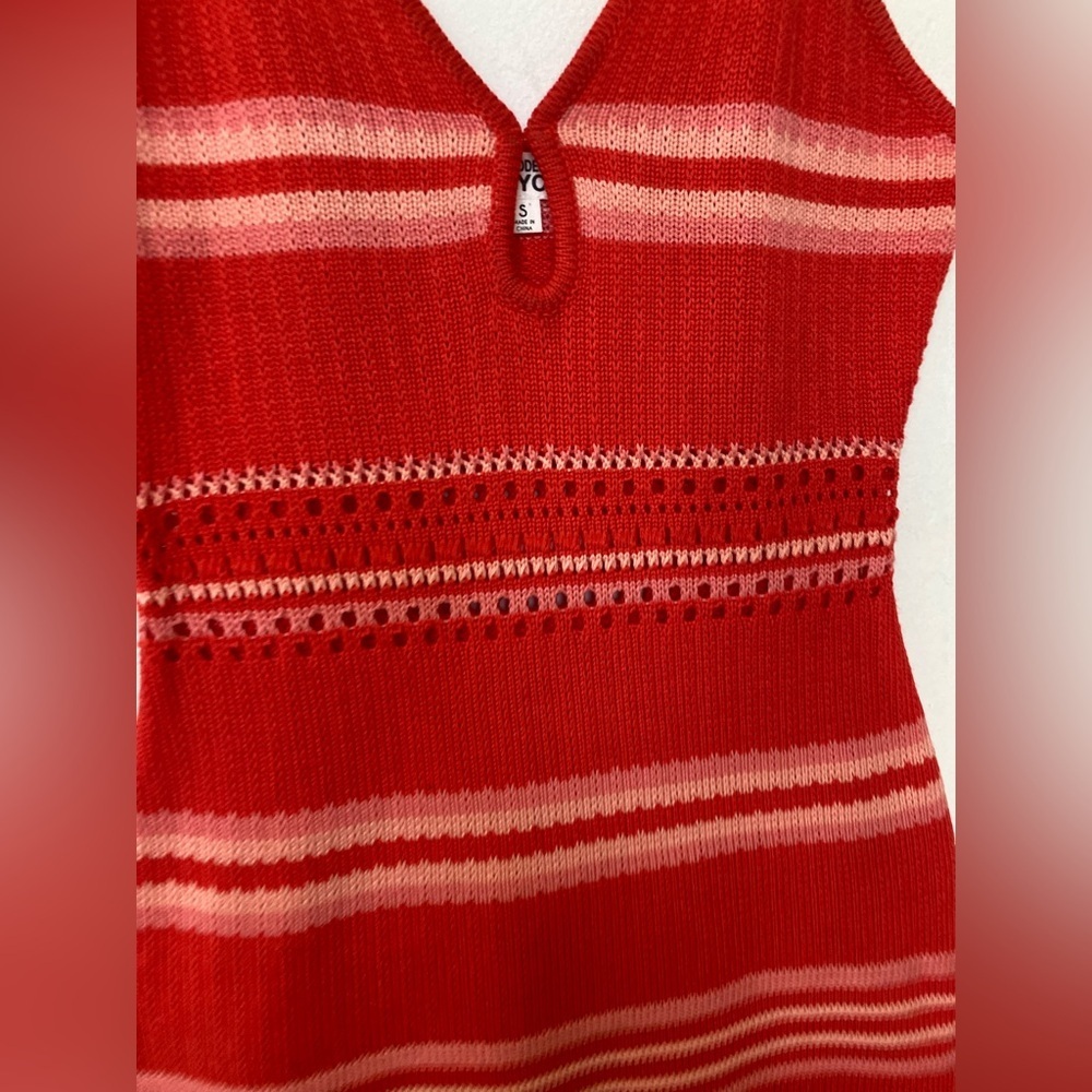Red and White Bodycon  knit Mini Dress with Spaghetti Straps summer vacation - Picture 3 of 8